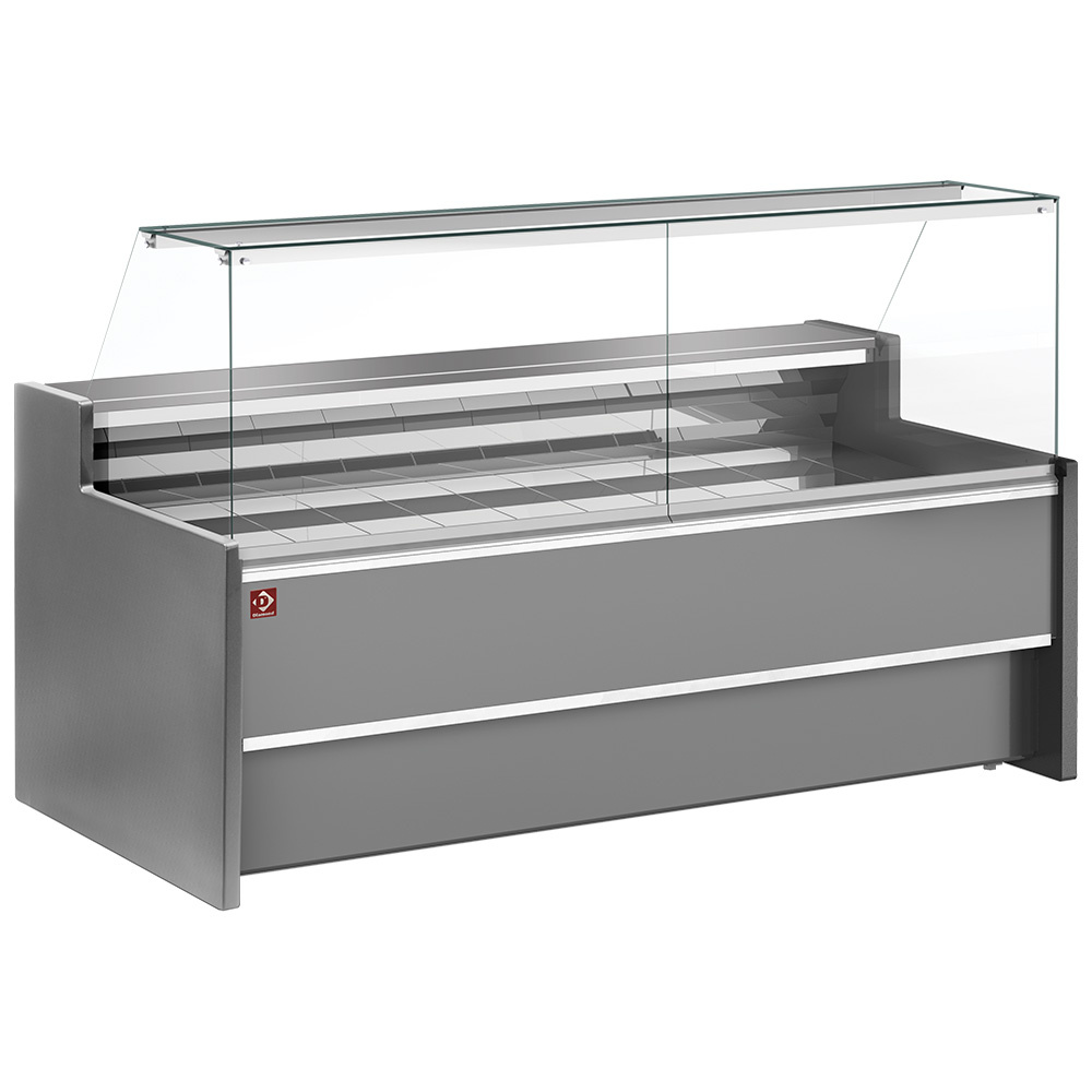 Ventilated refrigerated counter display with straight glass panel 90° with storeroom - GREY