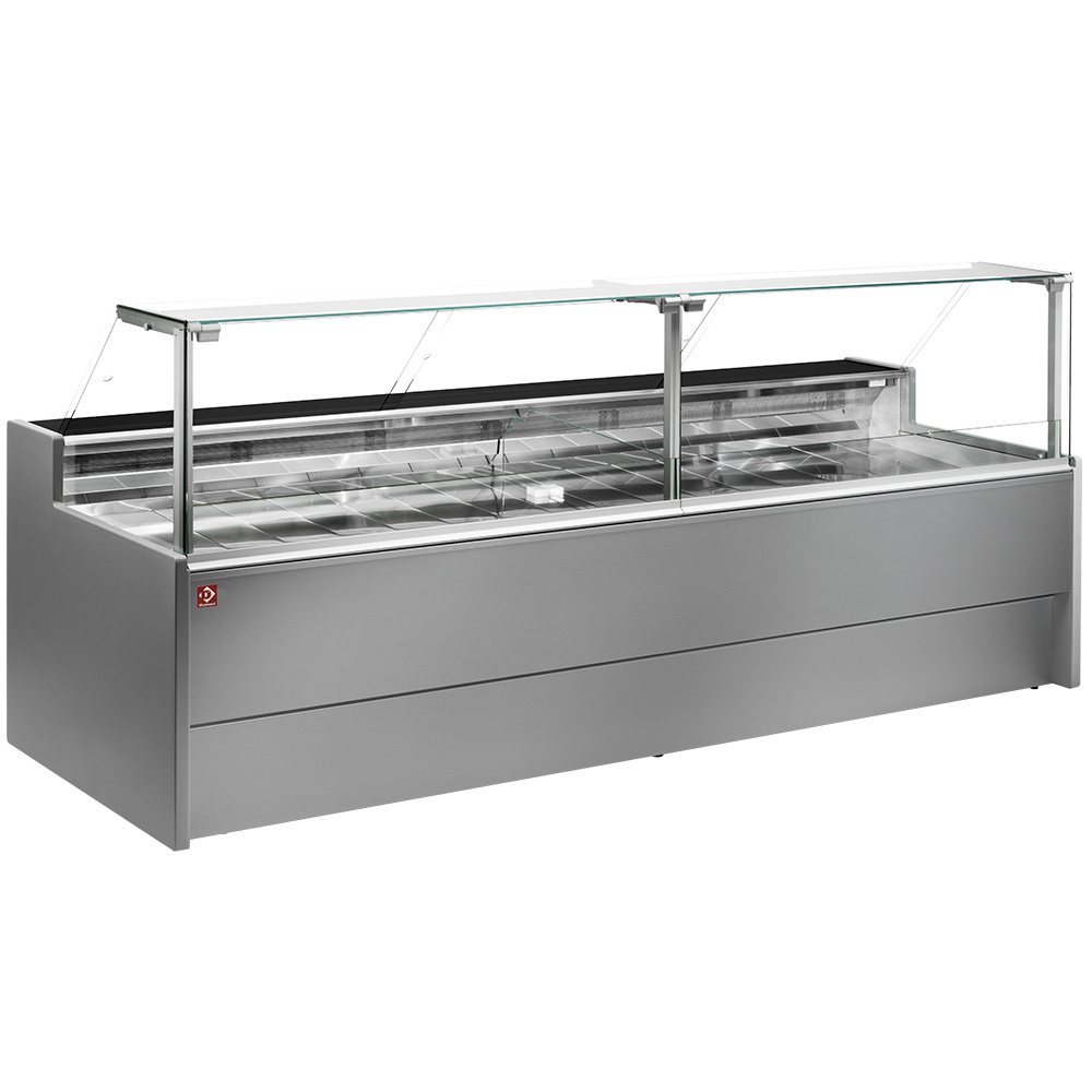 Ventilated refrigerated counter display with straight glass panel 90° with storeroom - GREY