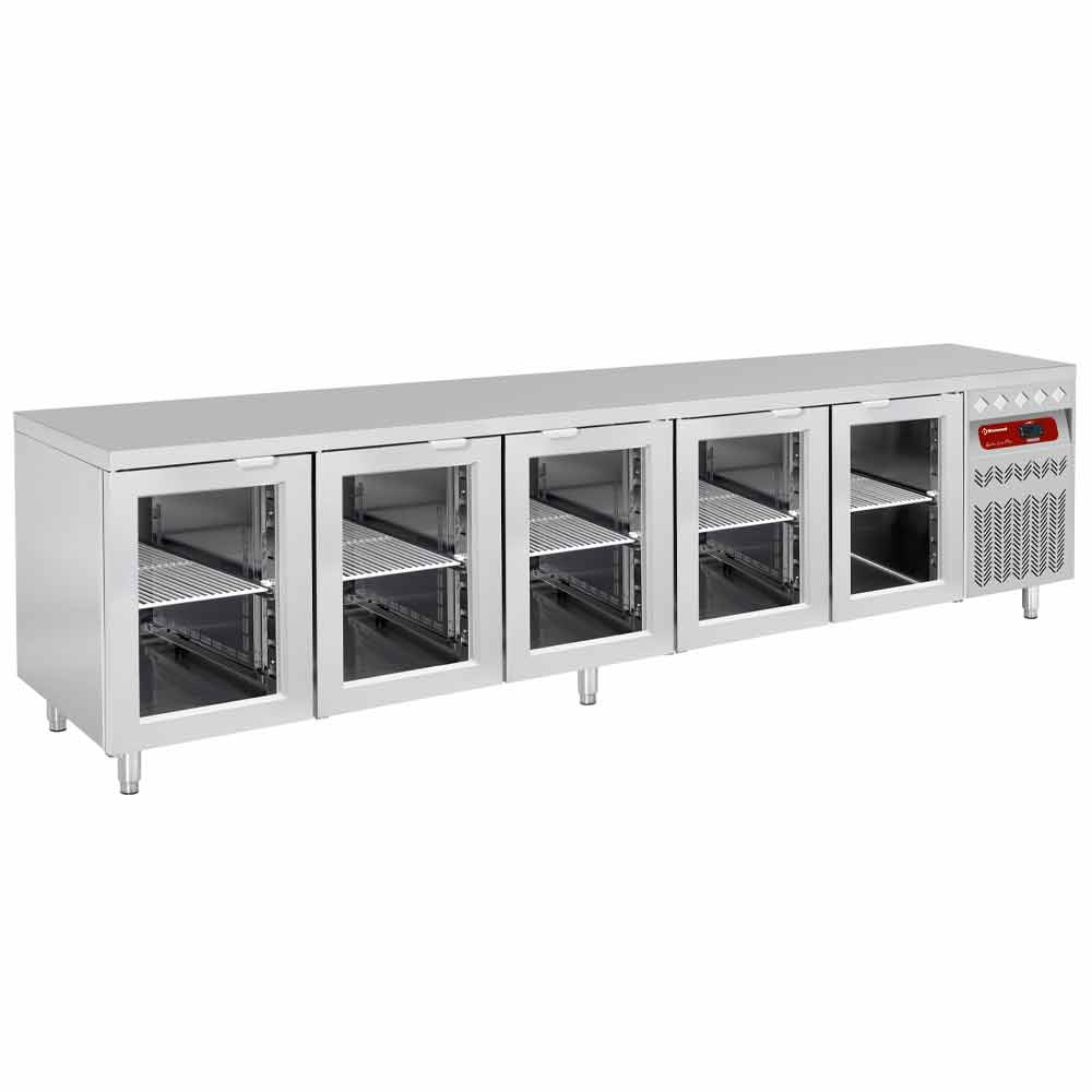 Ventilated refrigerated table, 5 glass doors GN 1/1, 700 Lit.