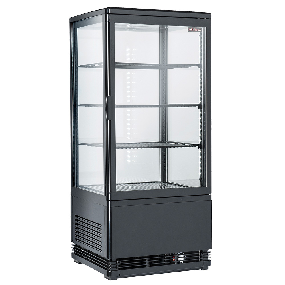 [WR-V4F1-BL] Vitrine de table ventilée, 4 faces vitrées, 4 niveaux, 80 litres - "Noire"