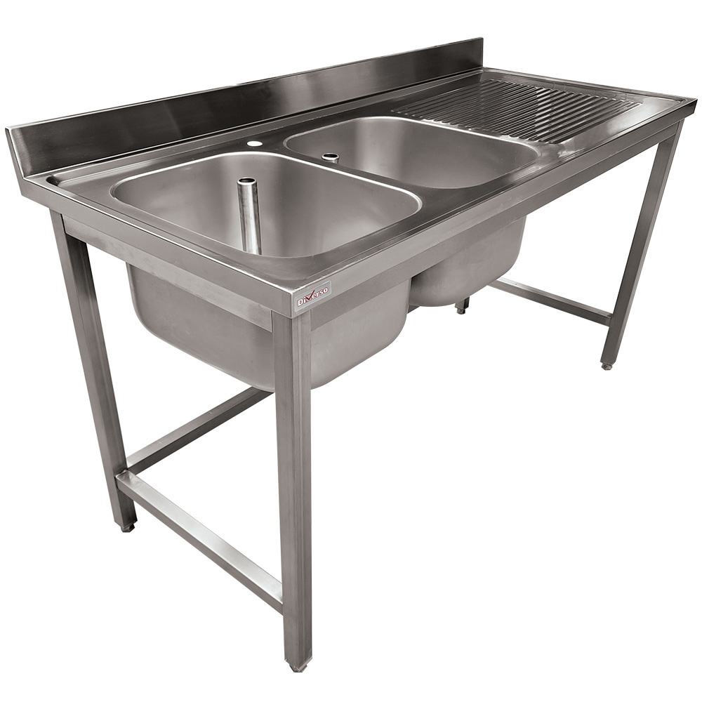 [WR-E1C2-8D] Plonge inox ECO 2 cuves égouttoir droite, sans tablette inférieure
