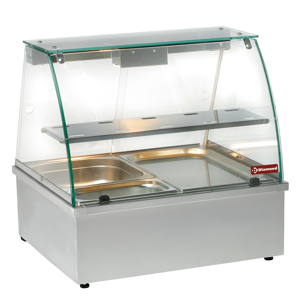 [VBE-211] Vitrine chauffante, bain-marie 2x GN 1/1, panoramique