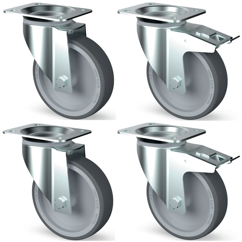 [TIK4-L] Kit 4 roues inox, pivotantes, 2x freins