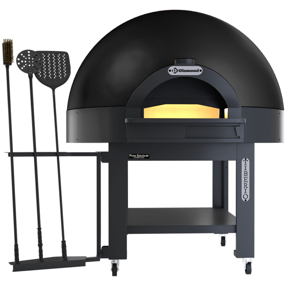 [TIBERIO-6E] Four statique à cupole, sole fixe, 6 pizzas (Ø 33) avec support sur roues - BLACK