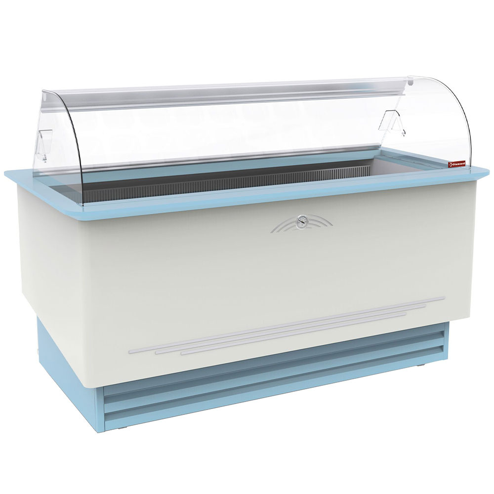 [RUMBA13VN-LIQ] Comptoir présentoir statique, crème glacée, 13 bacs 5 Lit, avec reserve