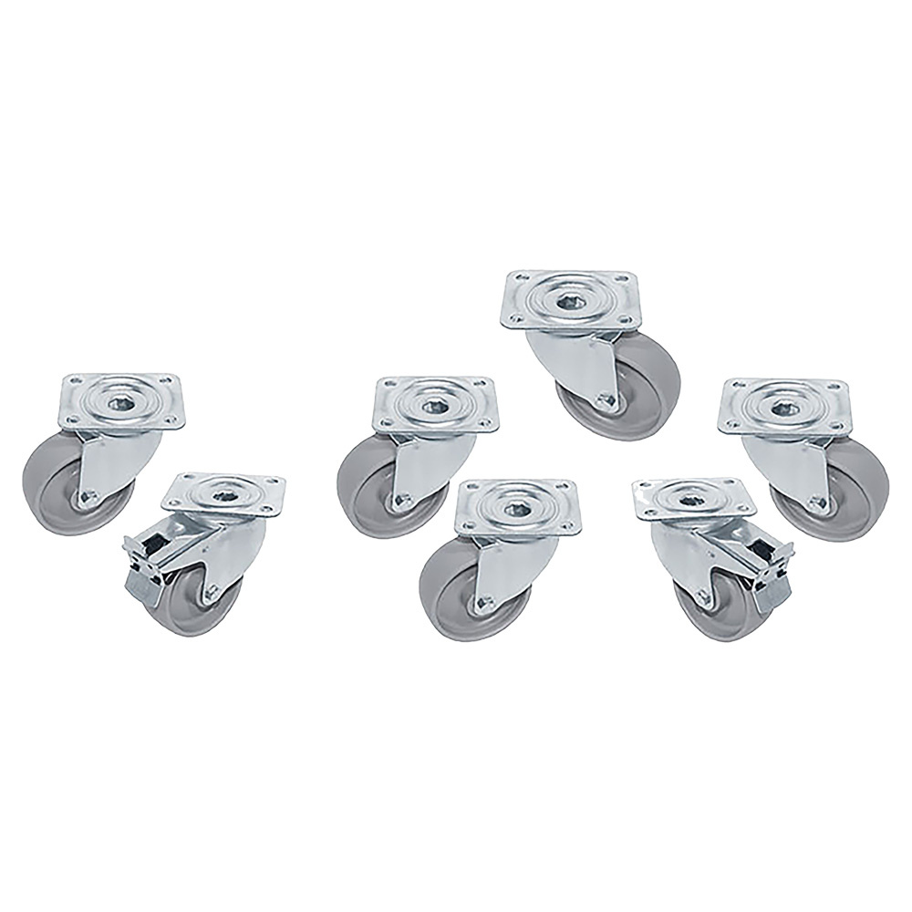 [RTG8-2R] Kit 7 Roues inox pour tables, pivotantes, 2x avec freins