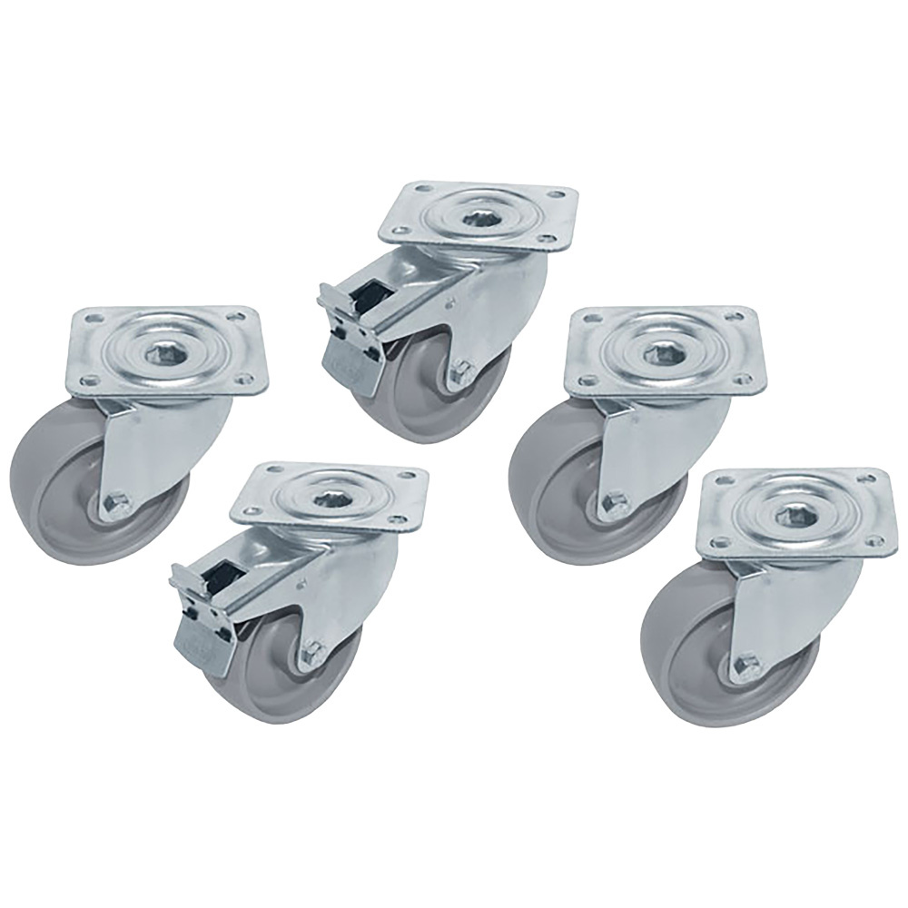 [RTG6-2R] Kit 5 Roues inox pour tables, pivotantes, 2x avec freins