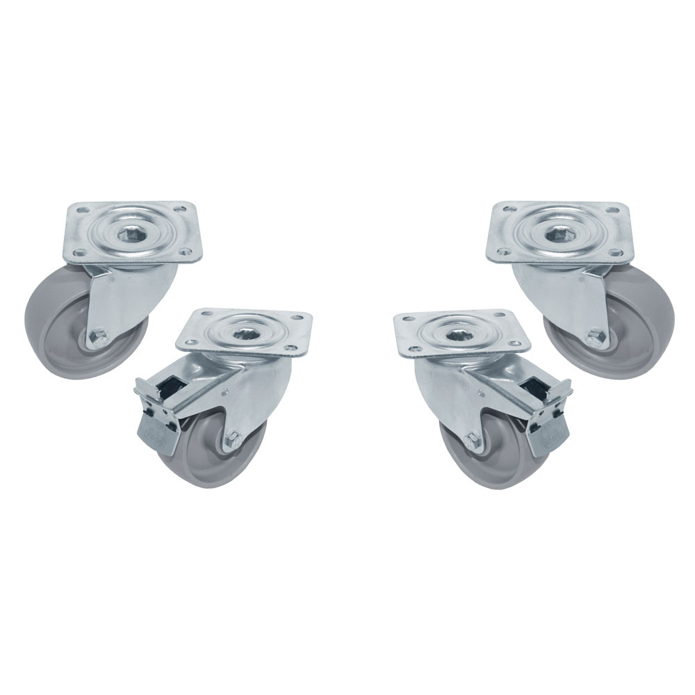 [RTG4-P9] Kit 4 Roues inox pour tables, pivotantes, 2x avec freins