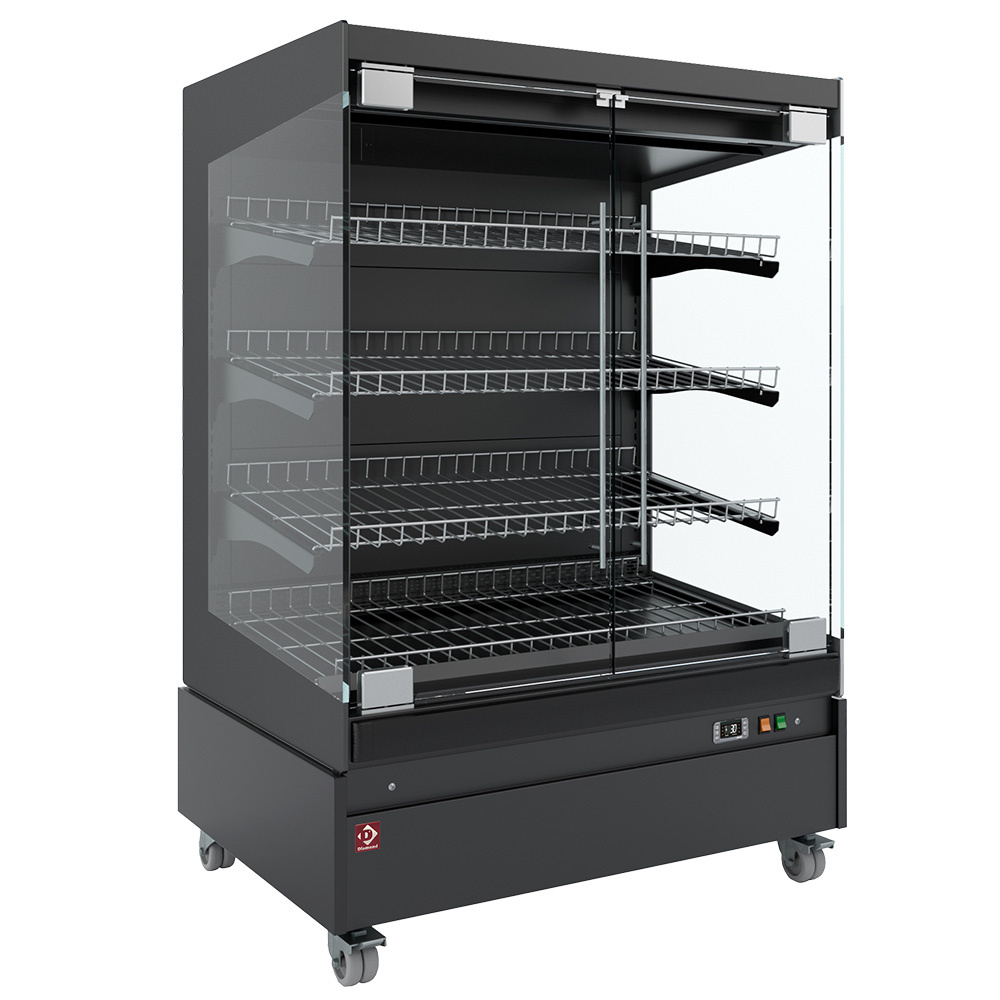 [HAS10-P5] Vitrine chauffante,  libre-service, avec porte vitrée, sur roues - FULL BLACK