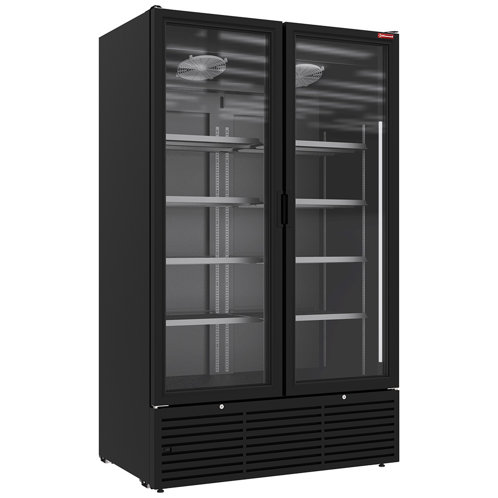 Vitrine ventilée positive 1142 litres, 2 portes battantes - NOIRE