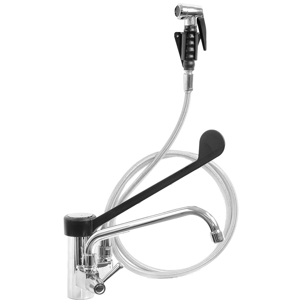 [CW5001-MT] Robinet mitigeur, commande à coude et douchette estract. (Sortie MONO)