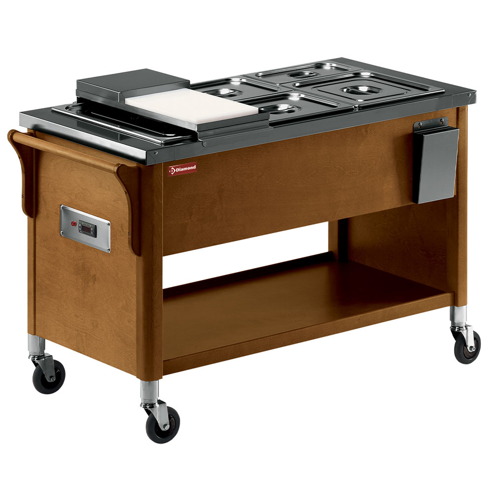 [CMB-311W] Chariot en bois, bac bain marie 3x GN 1/1 Wengé