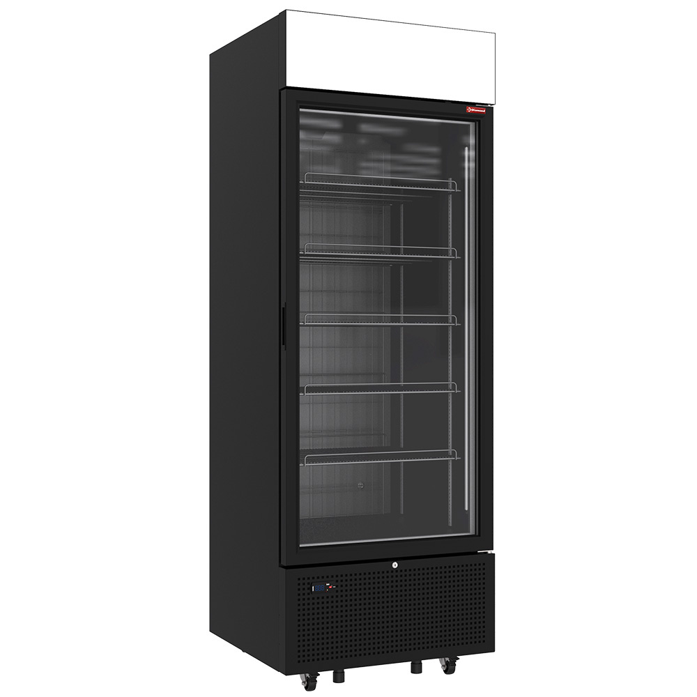 Vitrine ventilée négative vitrée 646 litres - 5 niveaux fixes avec caisson lumineux - NOIRE