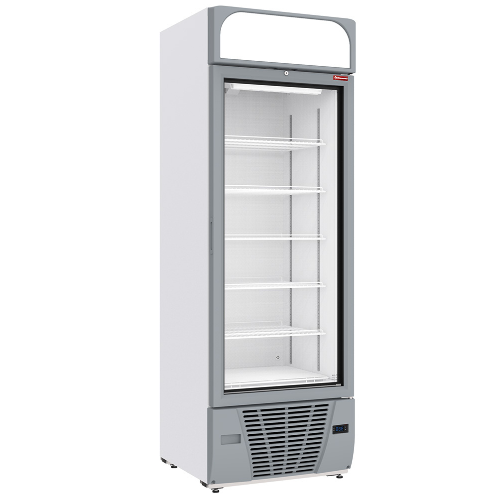 Vitrine ventilée négative vitrée 496  litres - 6 niveaux fixes avec caisson lumineux - BLANCHE
