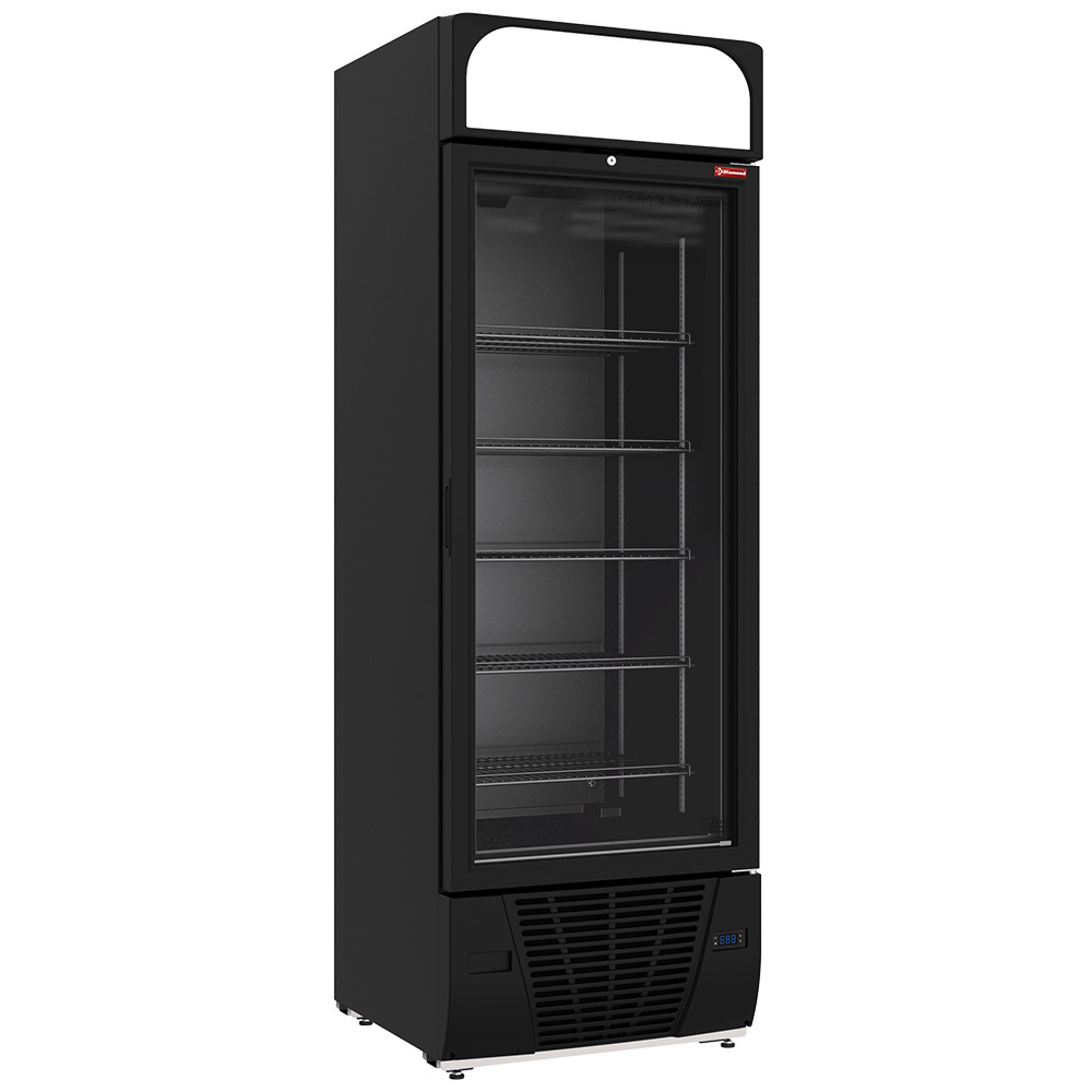 Vitrine ventilée négative vitrée 496  litres - 6 niveaux fixes avec caisson lumineux - NOIRE