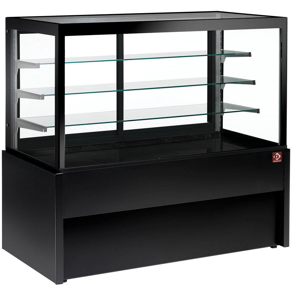 [CB15HT-B9-P] Comptoir vitrine panoramique, chauffante, 4 niveaux, sans réserve - NOIR