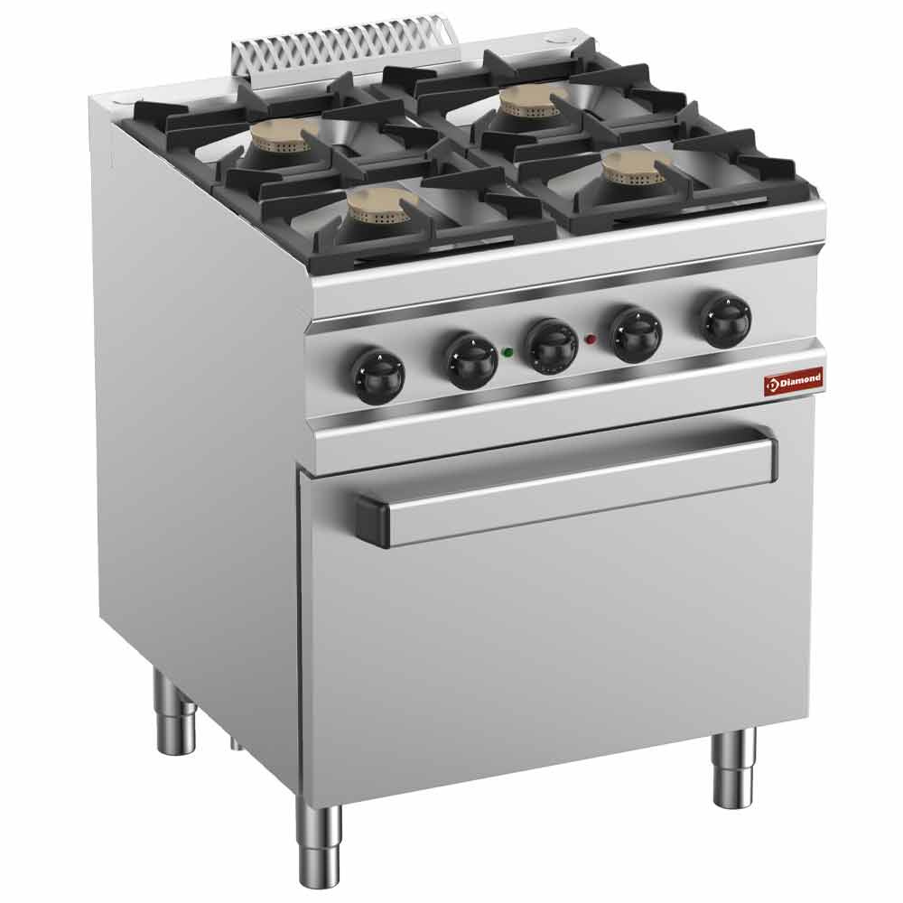 [C4GFEV7-BF] Fourneau gaz 4 feux, four électrique à convection GN 1/1