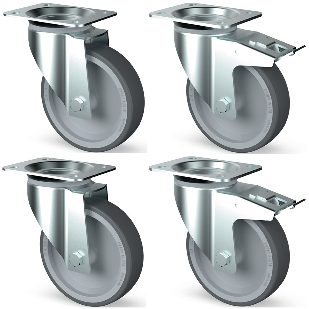 [AIK4-L] Kit 4 roues inox, pivotantes, 2x freins