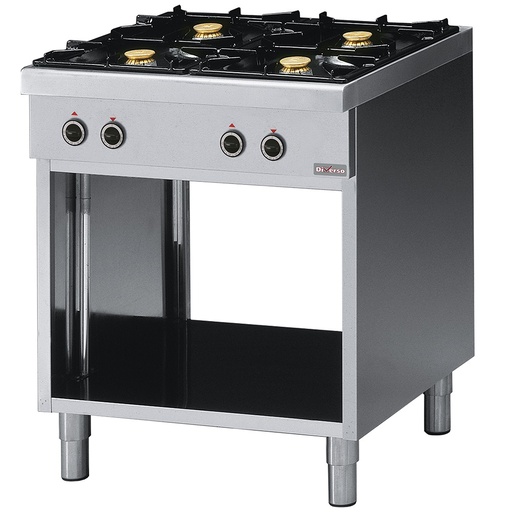 4-burner stove, on open cabinet