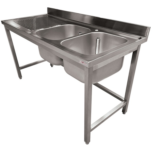 [WR-C2E1-6G] Plonge inox ECO 2 cuves égouttoir gauche, sans tablette inférieure
