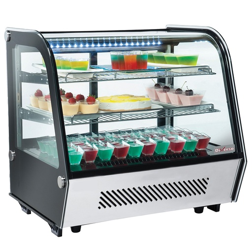 Refrigerated table display, 3 levels, curved glass