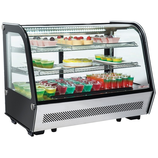 Refrigerated table display, 3 levels, curved glass
