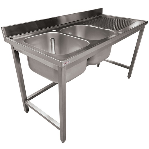 [WR-E1C2-6D] Plonge inox ECO 2 cuves égouttoir droite, sans tablette inférieure