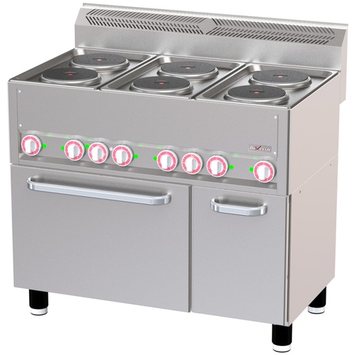 6-plate electric stove on GN1/1 convection oven and neutral cabinet