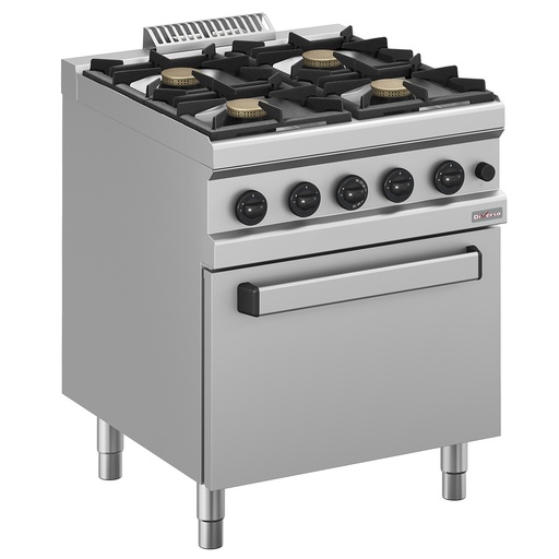 Fourneau gaz 4 feux vifs, sur four gaz GN 2/1
