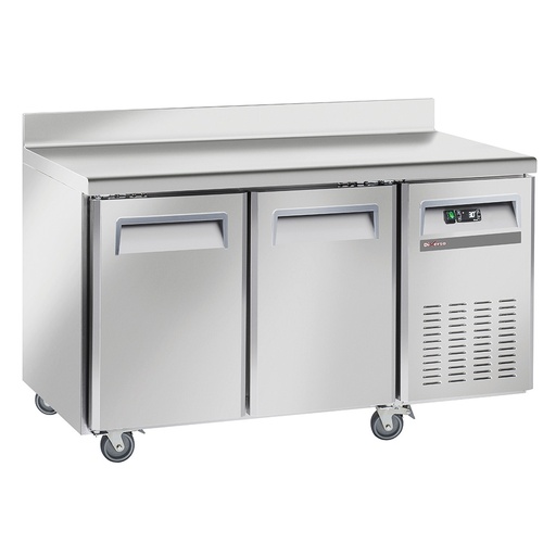 Table frigorifique, ventilé, 2 portes GN1/1, avec dosseret, sur roues, 2 avec freins