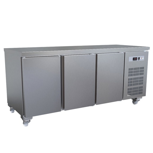 Table frigorifique, ventilé, 3 portes GN 1/1 (405 Lit.), sur roues