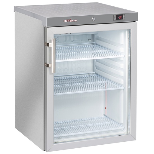Frigo ventilé, porte vitrée, 200 Lit. acier inox
