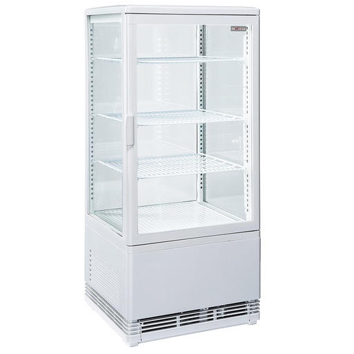 Vitrine de table ventilée 4 niveaux, 4 faces vitrées,  80 litres - BLANCHE