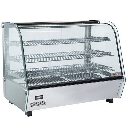 Heated table display cabinet, 3 levels, curved glass