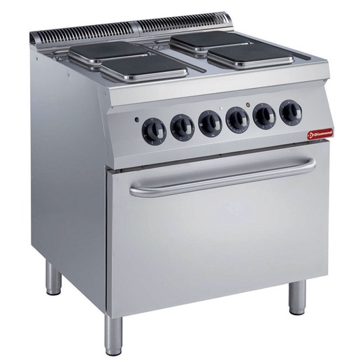 [E17/4PQF8-N] Electric stove 4 squared plates, electric oven GN 2/1