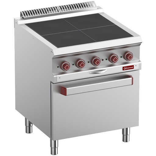 [E7/4SPF7-N] Electric stoves 4 plates aligned with the top, on oven GN 2/1