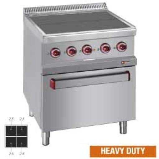 [E77/4SPF7-N] Electric stoves 4 plates aligned with the top, on oven GN 2/1