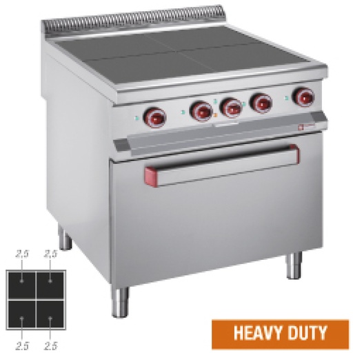 [E99/4SPF2-N] Electric stoves 4 plates aligned with the top, oven GN 2/1