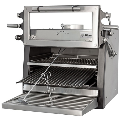 [CBQ-060/RX] Charcoal oven-BBQ, GN 1/1 (60 Kg/h)- Liftable door/Stainless steel