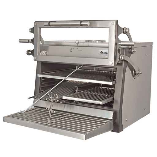 [CBQ-075/RX] Charcoal oven-BBQ, GN 1/1 + GN2/4 (75 Kg/h)- Liftable door/Stainless steel