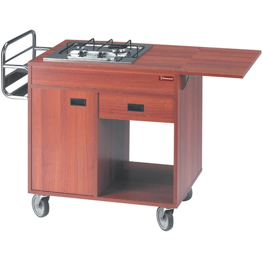 [CF/2F] FlambÃ© trolley, 2 gas burners, "Birch", with wheels 2w/brakes