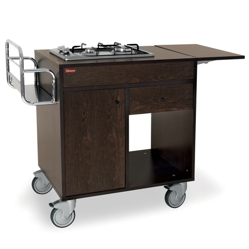 [CF/2FW] FlambÃ© trolley, 2 gas burners, "WengÃ©", with wheels 2w/brakes