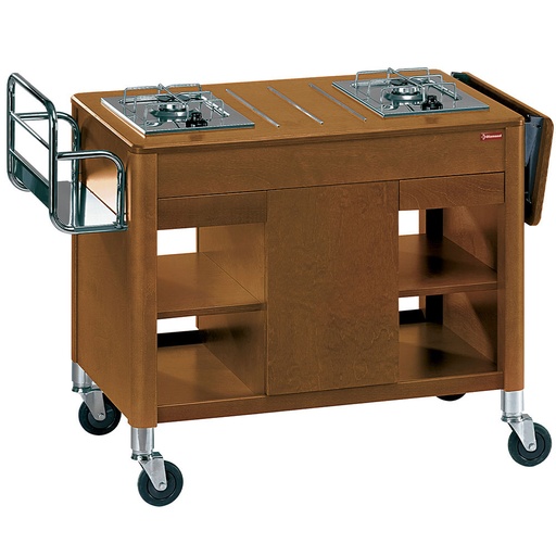 [CNF-2F] FlambÃ©e trolley, 2 gas burners, wood "walnut"