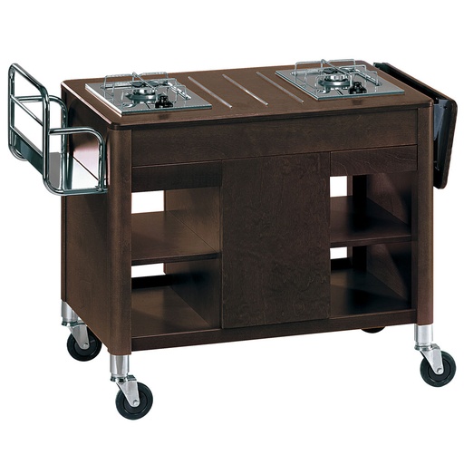 [CNF-2FW] FlambÃ©e trolley, 2 gas burners, wood "WengÃ©"