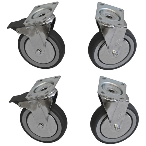[A77KIT/M] Kit 4 wheels "chromium-plated" for cupboard, 2 brakes