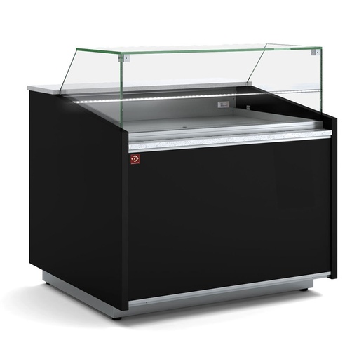[VIE/10-BN-B5] Neutral showcase counter, low glass, with neutral storage - BLACK