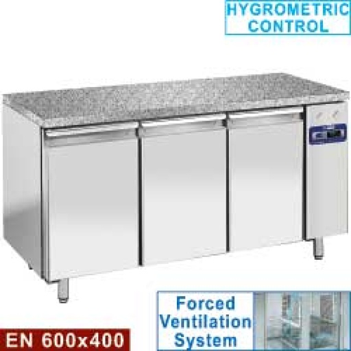 [TPS3N/LG] Refrig. table, vent., 3 doors EN 600x400 - Granite Top (without group)