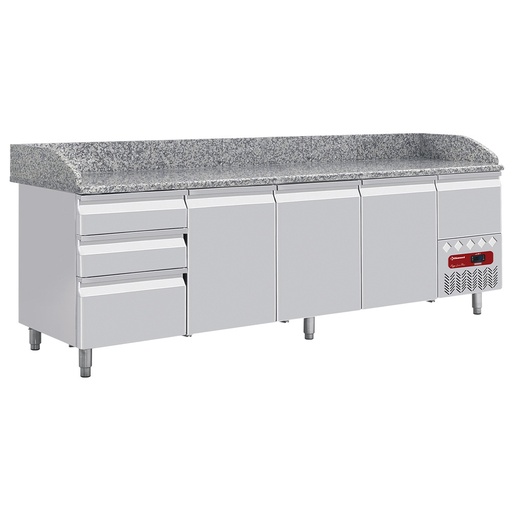 [TP361/R2] Refrigerated tables 3 doors 600x400, 3 neutral drawers (8x trays 600x400) + utensils drawer