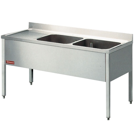 [L1620S-KD] Sink 2 tanks and 1 left draining board, with base