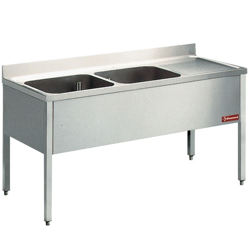 [L1620D-KD-D] Sink 2 tanks and 1 right draining board, with base